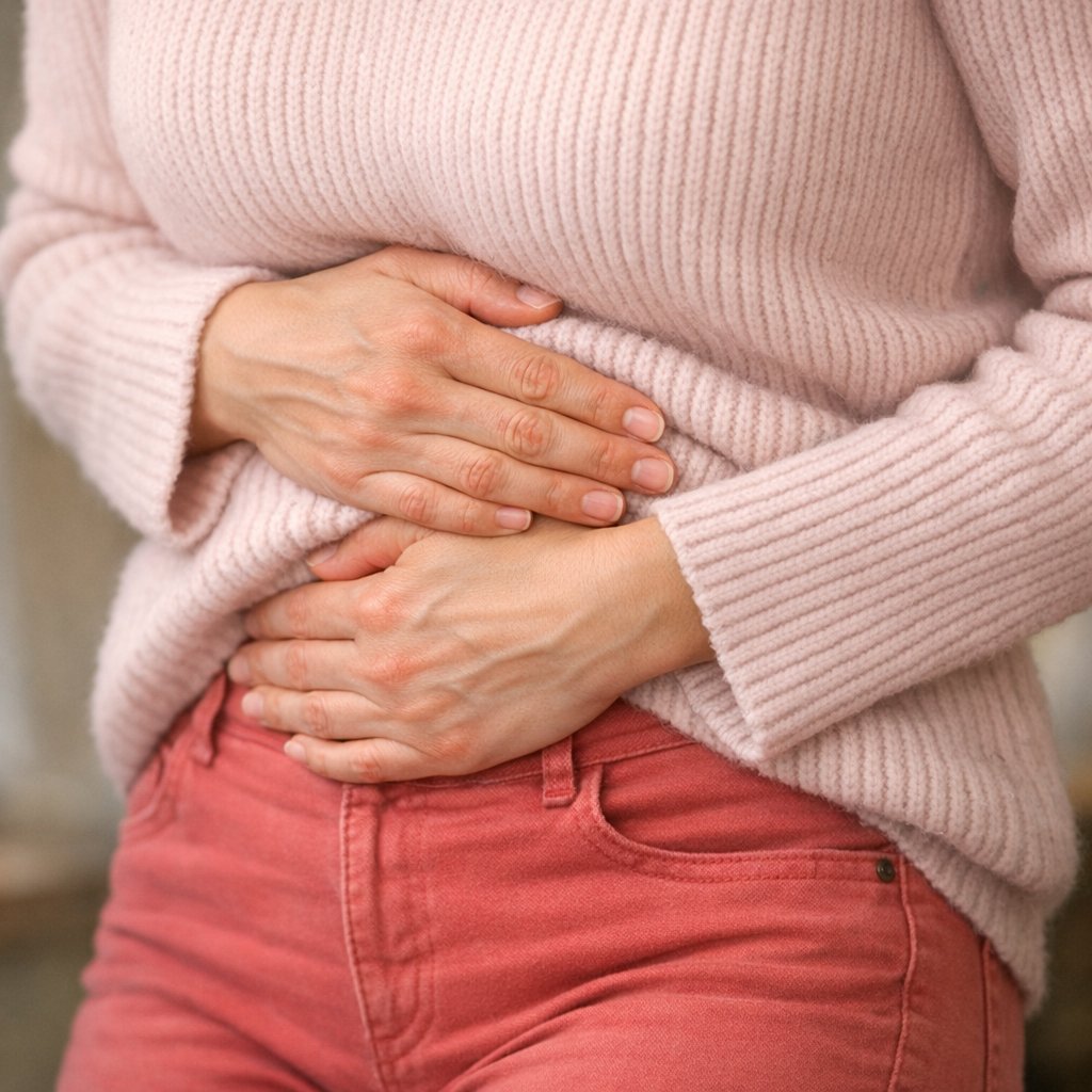 mujer tocándose la barriga por diarrea